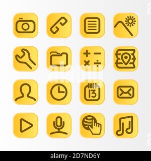 Icône de l'interface utilisateur du téléphone portable définie. Design de l'interface utilisateur à effet doré. Illustration de Vecteur