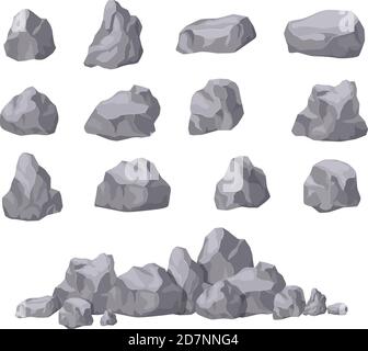 Pierres de dessin animé. Ensemble isométrique en pierre de roche. Blocs de granit, formes naturelles de blocs de construction. collection de vecteurs isolés de décoration 3d. Illustration de la géologie des rochers, matériau de la pierre naturelle Illustration de Vecteur