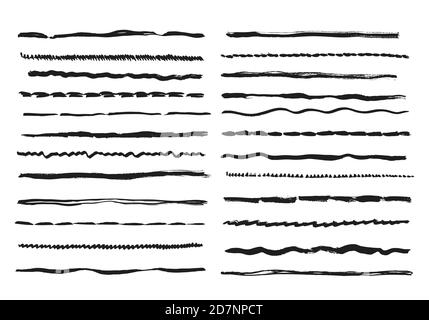 Lignes d'esquisse. Crayon texturé Doodle ligne à main levée traits craie gribouillage noir encre ligne vecteur isolé ensemble. Illustration de la ligne à main levée, dessin au graphite créatif Illustration de Vecteur