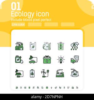 Icône écologique et environnementale avec style de couleur de contour isolé sur fond blanc. Écologique et écologique ou icône de la nature et des énergies renouvelables Illustration de Vecteur