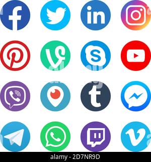 Icônes des réseaux sociaux. Inspiré par facebook, instagram et twitter. Illustration des boutons de vecteur média les plus populaires : télégramme et viber, youtube et réseau Web Illustration de Vecteur