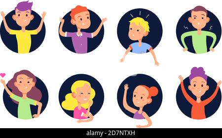 Cacher les enfants du trou. Mignon affront enfants garçons et filles se cachent dans les trous de mur vecteur clipart plat. Illustration du sourire de garçon et de fille dans le trou, personnage enfants différents Illustration de Vecteur