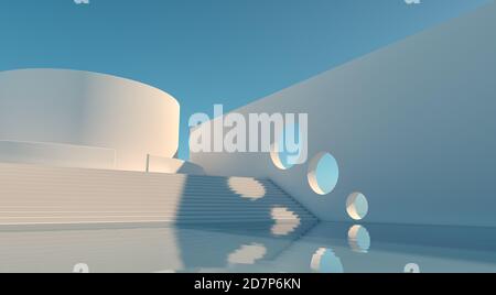 Bâtiment blanc minimaliste avec piscine - rendu 3D Banque D'Images