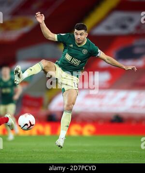 John Egan de Sheffield United lors du match de la Premier League à Anfield, Liverpool. Banque D'Images