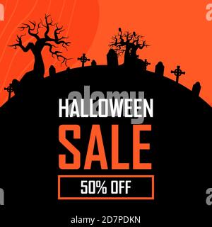 Bannière de vente d'Halloween. Arrière-plans pour Halloween. Prospectus ou modèles pour les remises et les promotions. Illustration du scénario Silhouette. Illustration de Vecteur