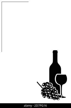 Feuille avec silhouette de bouteille de vin, verre et raisin. Illustration vectorielle Illustration de Vecteur