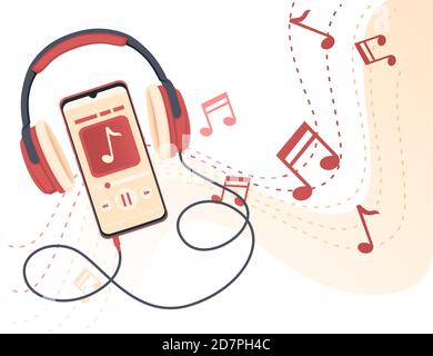 Casque professionnel filaire de style rétro connecté au smartphone et lire l'illustration vectorielle plate de la musique Illustration de Vecteur