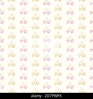 Motif géométrique abstrait stylisé de feuilles. Feuille vectorielle rose vintage et verte dans l'alignement. Paysage stylisé pastel avec soleil sur fond crème. Arrière-plan mignon et girly. Parfait pour la papeterie, l'impression et l'emballage cadeau. Illustration de Vecteur