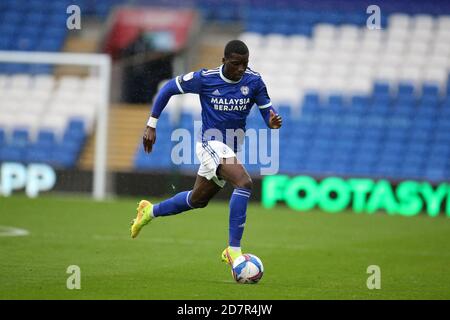 Cardiff, Royaume-Uni. 24 octobre 2020. Sheyi Ojo de Cardiff City in action.EFL Skybet Championship Match, Cardiff City v Middlesbrough au Cardiff City Stadium de Cardiff, pays de Galles, le samedi 24 octobre 2020. Cette image ne peut être utilisée qu'à des fins éditoriales. Utilisation éditoriale uniquement, licence requise pour une utilisation commerciale. Aucune utilisation dans les Paris, les jeux ou les publications d'un seul club/ligue/joueur. photo par Andrew Orchard/Andrew Orchard sports Photography/Alamy Live News crédit: Andrew Orchard sports Photography/Alamy Live News Banque D'Images