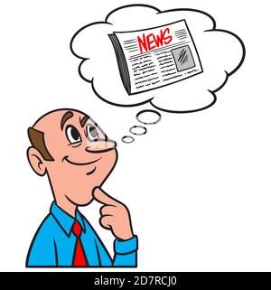 Thinking about Fake News - A cartoon illustration of a man Thinking about Fake News. Illustration de Vecteur