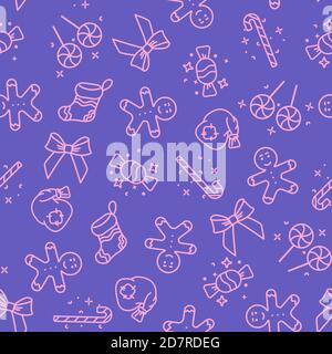 Joli motif de Noël violet sans coutures des icônes du nouvel an Illustration de Vecteur