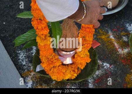 Fleurs Marigold. Emplacement de l'image: Katmandou, Népal Banque D'Images