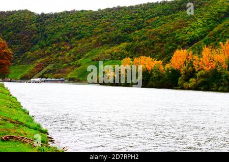 Île de Mosel à une écluse de rivière Banque D'Images