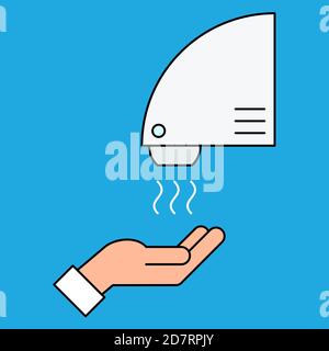 Sèche-mains automatique avec capteur. Icône du sèche-mains. Se laver les mains en toute sécurité. Protection antivirale et antibactérienne sans contact. Vecteur, plat. Illustration de Vecteur