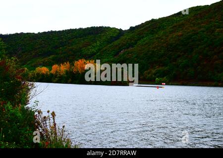 Île de Mosel à une écluse de rivière Banque D'Images