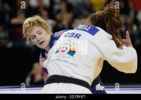 LOUETTE KANNING, Lucie de Français et POWELL, Natalie de Grat Grande-Bretagne - 78 kg Pool D au Championnat d'Europe Judo Seniors 2014 le 25 avril 2014 à Montpellier, France - photo Laurent Lairys / DPPI Banque D'Images