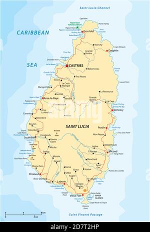 Carte vectorielle de l'état de l'île ouest de l'Inde de Sainte-Lucie Illustration de Vecteur