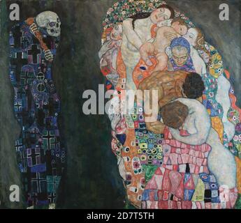 Titre: Mort et vie Créateur: Gustav Klimt Date: c.1911 Moyen: Huile sur toile Dimensions: 177.8 x 198.1 cms lieu: Collection privée Banque D'Images