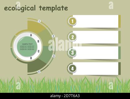 Modèle d'infographies écologiques vecteur montrant le demi-cercle de quatre pièces et quatre étiquettes en vert dégradé de couleur prêt à l'emploi. Illustration de Vecteur