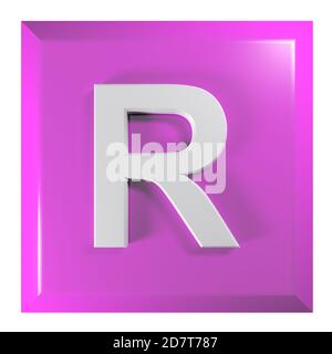 Bouton-poussoir carré rose avec la lettre R - Illustration du rendu 3D Banque D'Images