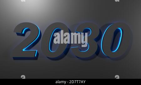 2030 écriture noire sur surface noire avec rétroéclairage bleu - Illustration du rendu 3D Banque D'Images