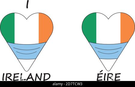 J'aime Irlande coeur, j'aime Irlande Eire, forme de coeur avec facemask Illustration de Vecteur