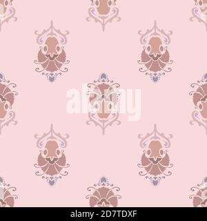 Illustration vectorielle. Motif fleuri sans couture damassé. Motif brun pastel sur fond beige. Le classicisme baroque. Illustration de Vecteur