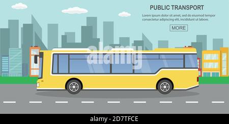 concept de transport en commun, bus de ville jaune sur route vide Illustration de Vecteur