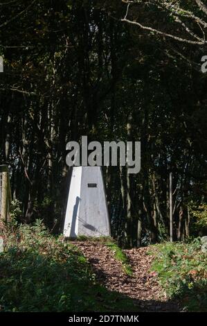 Autour du Royaume-Uni - Trig point sur Abberley Hill, Worcestershire, Royaume-Uni Banque D'Images