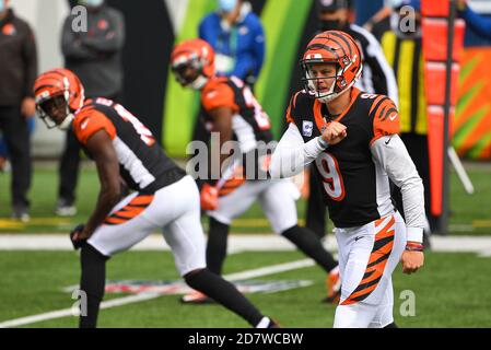 Cincinnati, Ohio, États-Unis. 25 octobre 2020. Joe Burrow #9 des Bengals de Cincinnati lors du match de football de la NFL entre les Browns de Cleveland et les Bengals de Cincinnati au stade Paul Brown le 25 octobre 2020 à Cincinnati, Ohio. Adam Lacy/CSM/Alamy Live News Banque D'Images