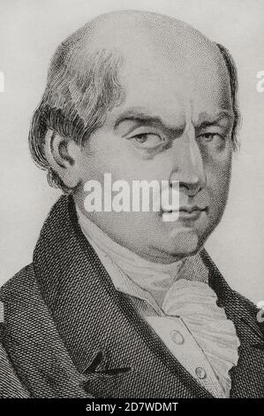 John Adams (1735-1826). Politicien américain. Chef de la révolution américaine. Deuxième président des États-Unis d'Amérique (1797-1801). Portrait. Gravure par Vernier. Panorama universel. Histoire des Etats-Unis d'Amérique, de la 1ère édition de Jean B.G. Les États-Unis d'Amérique du Roux de Rochelle en 1837. Édition espagnole, imprimée à Barcelone, 1850. Banque D'Images