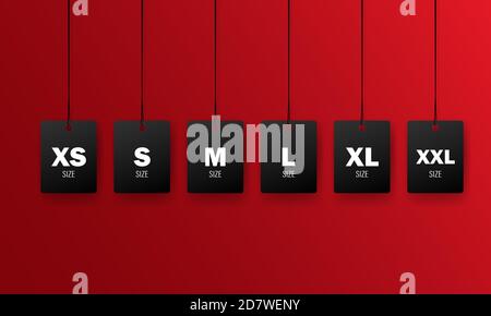 Autocollants de taille de vêtement. TAILLES XS, S, M, L, XL, XXL. Vecteur sur fond blanc isolé. SPE 10 Illustration de Vecteur