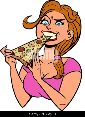 Drôle de fille faim manger de la pizza Illustration de Vecteur