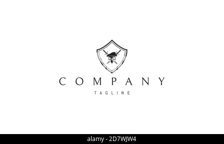 Logo vectoriel sur lequel une image abstraite d'un crâne dans un béret militaire sur un fond de couteaux croisés. Illustration de Vecteur
