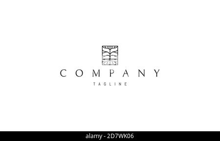 Logo vectoriel sur lequel une image abstraite d'un arbre et de ses racines dans un carré. Illustration de Vecteur