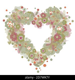 coeur de fleurs aux couleurs pastel sur fond blanc Illustration de Vecteur