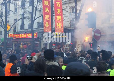 Nouvel an chinois février 2014 à Paris 13ème arrondissement Banque D'Images