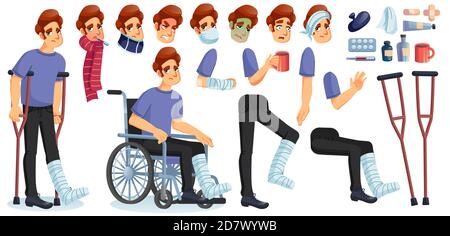 Jeu de création de personnages animés jeune homme malade Illustration de Vecteur
