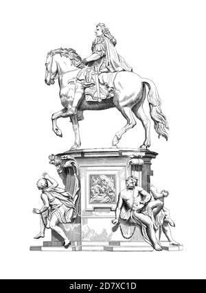 Illustration antique représentant la statue de Frederick William I au palais de Charlottenburg, Berlin, Allemagne. C'est l'œuvre d'Andreas Schluter, Ger Banque D'Images