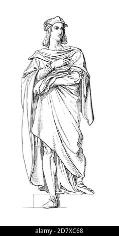 Gravure antique du XIXe siècle représentant la sculpture de Raffaello Sanzio par Ernst Julius Hahnel, sculpteur allemand. Illustration publiée dans Systematisch Banque D'Images