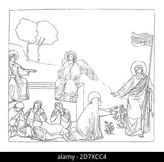 Gravure antique illustrant la Résurrection de Jésus par Giotto, peintre et architecte italien (1266/7 - 1337). Illustration publiée dans Systematisch Banque D'Images