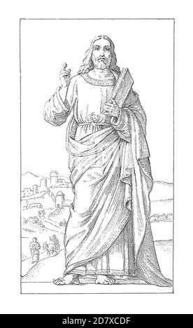 Gravure antique du XIXe siècle illustrant la Bénédiction du Christ par Giovanni Bellini, peintre italien de la Renaissance (c. 1430 – 1516). Illustration publiée dans Banque D'Images