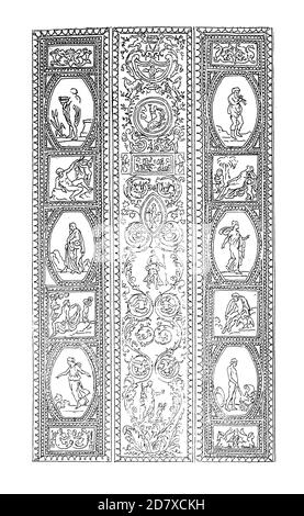 Gravure antique représentant un motif arabesque de Raphaël au Palais Apostolique, Cité du Vatican, Rome, Italie. Illustration publiée dans Systematischer Banque D'Images