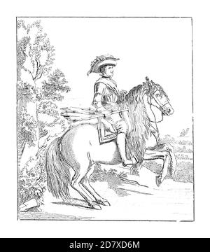 Illustration du XIXe siècle représentant Philip IV à cheval, peinture de Diego Velazquez (en date de 1636). Il est né le 6 juin 1599 à Séville, en Espagne an Banque D'Images