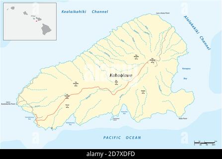 Carte vectorielle de la plus petite île de l'archipel hawaïen, Kahoolawe, Hawaï Illustration de Vecteur