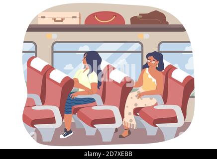 Passagers assis à l'intérieur du bus, illustration vectorielle plate. Transports en commun. Déplacement sur route. Illustration de Vecteur