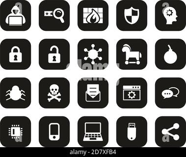 Hacker Icons White on Black Flat Design Set Big Illustration de Vecteur