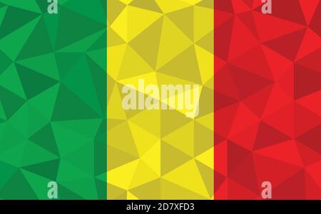 Illustration du vecteur de l'indicateur faible poly Mali. Motif drapeau malien triangulaire. Le drapeau national du Mali est un symbole de l'indépendance. Illustration de Vecteur