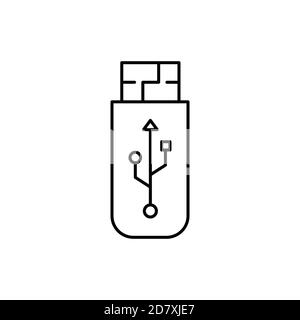 clé usb ou clé usb icône isolée unique avec ligne ou style de contour Illustration de Vecteur