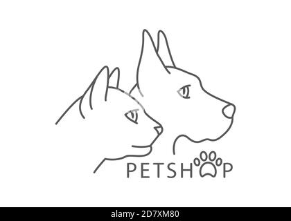 Dessin de la ligne de magasin pour animaux Vector pour animaux de compagnie dans le style de la ligne sur fond blanc Illustration de Vecteur